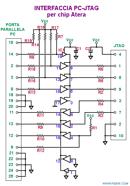 Interfaccia JTAG per chip Altera, schema elettrico