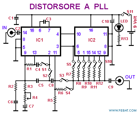 Schema elettrico del distorsore a PLL